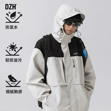 男士工装连帽冲锋衣男春秋季户外机能拼接夹克外套2024新款登山服商品大图