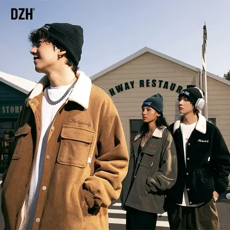 男女同款冬季加厚羊羔绒外套男潮高级感2024年新款灯芯绒夹克棉服商品大图