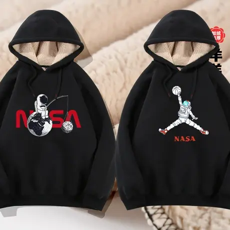 秀洛宇航员太空人NASA潮牌冬季外套男士羊羔绒卫衣男连帽加绒加厚商品大图