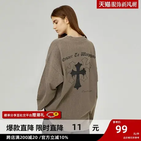 ER十字架卫衣男美式高街ins潮牌情侣打底衫外套秋宽松圆领长袖T恤商品大图