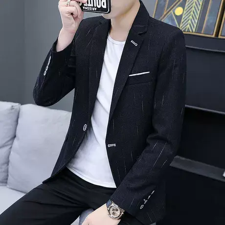 春秋季小西装男韩版潮流休闲单上衣帅气暗纹修身西服外套百搭潮流商品大图