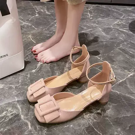 包头凉鞋女款2024年新款夏季女鞋气质名媛法式中跟粗跟玛丽珍单鞋图片