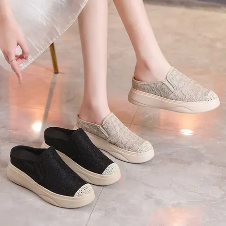 厚底包头半拖鞋女夏季外穿渔夫鞋凉拖2023新款增高一脚蹬懒人鞋子商品大图