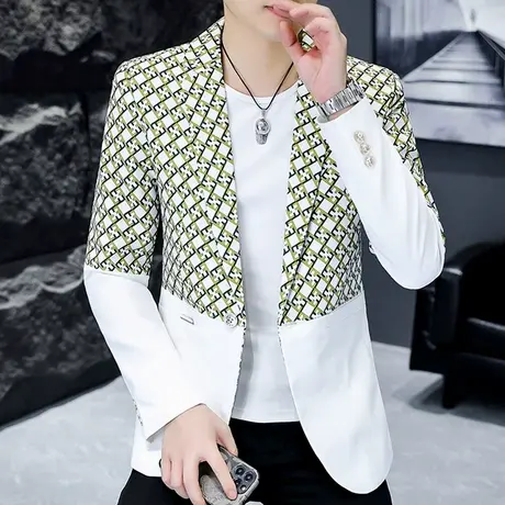 潮流个性春秋季西服男士休闲拼色设计感小西装潮牌帅气外套发型师商品大图