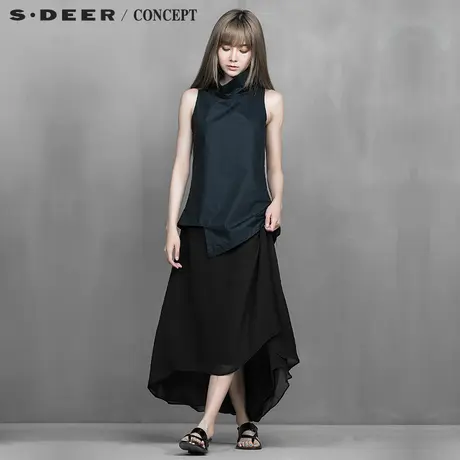 sdeer圣迪奥专柜正品女装夏装挺括罩衫式分层立领连衣裙5281246图片
