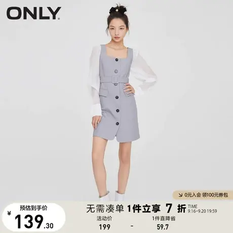 ONLY奥莱夏季长袖拼接方领设计感短款连衣裙女图片