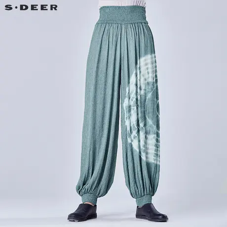 s.deer【新品】圣迪奥女装雅致蓝调印花阔腿长裤S16280819商品大图