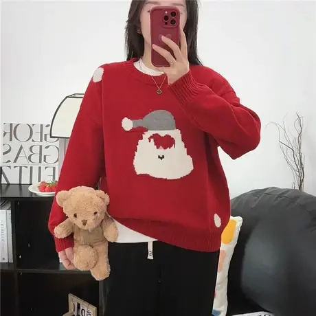 圣诞节慵懒风加厚红色毛衣女2023新款秋冬爆款洋气时尚内搭打底衫图片
