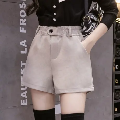 毛呢短裤女2023春秋新款宽松阔腿显瘦百搭松紧腰a字靴裤时尚外穿图片