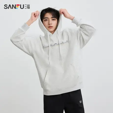 三福2024春季男士渐变牙刷绣卫衣 时尚宽松连帽上衣男482562图片