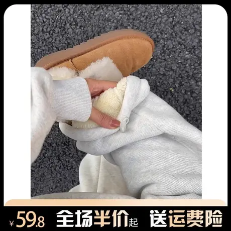 羊羔毛加绒加厚休闲裤女秋冬2023新款直筒宽松显瘦抽绳阔腿裤卫裤图片