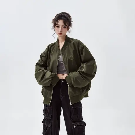 【好物体验专享】美式街头风棒球服外套女春季复古飞行员夹克宽松商品大图