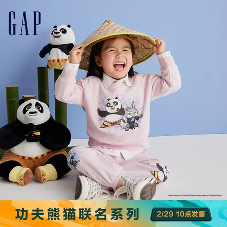 【功夫熊猫联名】Gap男女幼童春2024新款卡通印花圆领卫衣892279商品大图