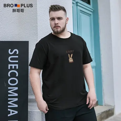 胖哥哥纯棉宽松大码短袖T恤男加肥加大兔子印花男士运动衫半袖夏商品大图