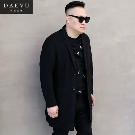 秋冬新款毛边韩版潮胖子加肥加大码男士中长款毛呢子大衣外套风衣商品大图