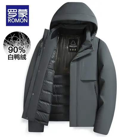 罗蒙羽绒服男士秋冬季短款2023新款中老年爸爸装连帽加厚保暖外套图片