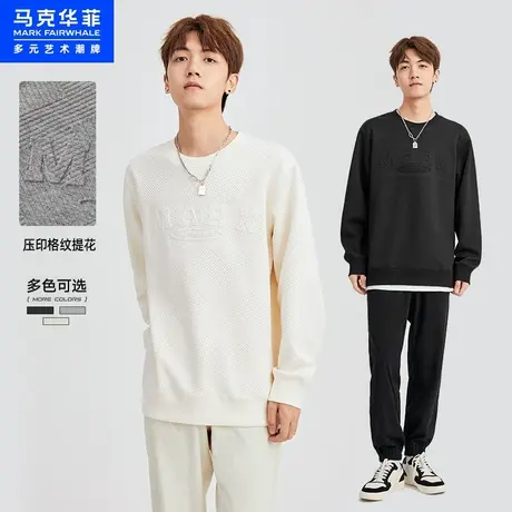 马克华菲美式复古字母格纹圆领肌理卫衣男春秋新款休闲套头衫商品大图