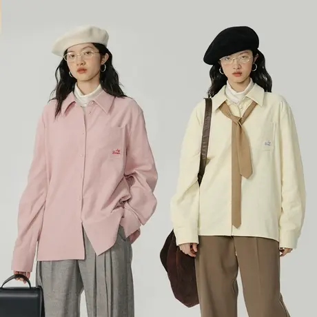 omont蛋挞家 复古刺绣灯芯绒衬衫女春季新款内搭叠穿长袖衬衣上衣商品大图