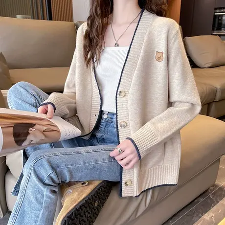 春秋季2023年新款慵懒风毛衣开衫女韩版宽松针织外套女长袖上衣女图片