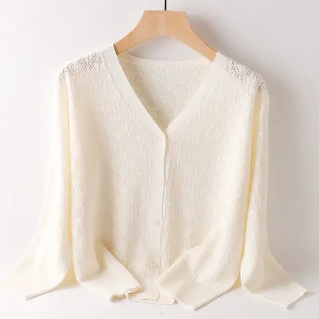 钩花镂空针织衫短款披肩外搭女冰丝V领开衫纯色吊带裙薄外套夏季商品大图