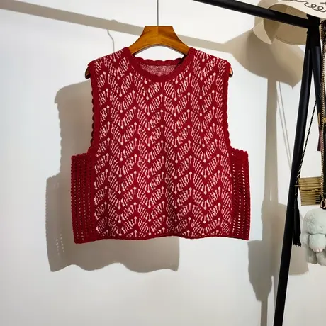 针织马甲女复古提花春秋新款设计感小众圆领叠穿无袖毛衣背心外穿商品大图