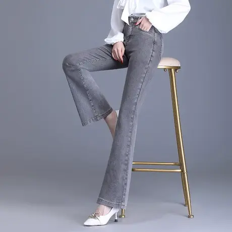 气质高腰牛仔喇叭裤女秋季2023新款修身弹力长裤通勤休闲微喇裤子商品大图