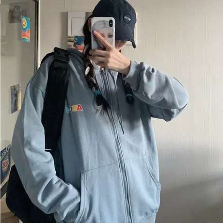 oversize连帽卫衣女2020春秋薄款宽松韩版bf慵懒风开衫外套潮ins商品大图