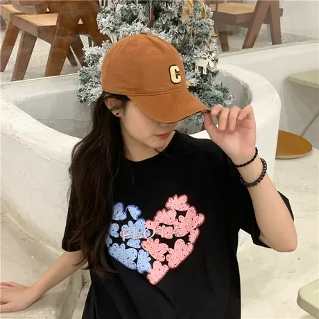 红续2023夏新款韩版chic港风宽松爱心纯棉短袖T恤女半袖上衣ins潮图片