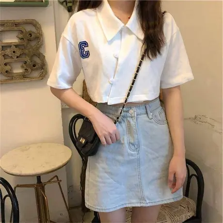 Polo衫短袖t恤女夏季韩版修身显瘦设计感小众半袖高腰短款上衣潮图片