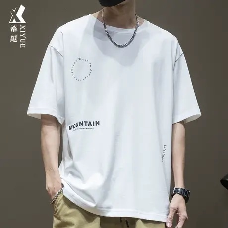 250g重磅纯棉半袖T恤男生短袖美式字母印花大码夏季透气体恤衫男商品大图