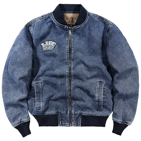 VIP飞行员夹克男春秋2023新款水洗复古牛仔外套ins潮流大码棒球服商品大图