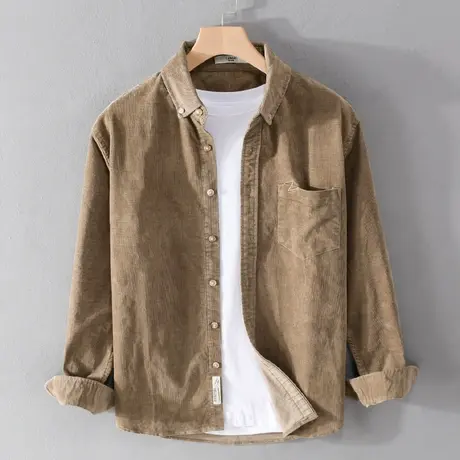 日系复古灯芯绒衬衫男长袖宽松2023春装新款休闲衬衣百搭衬衣外套商品大图