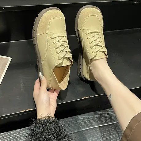 单鞋女春夏平底2023新款森系薄款小白鞋软底两穿休闲勃肯小皮鞋夏商品大图