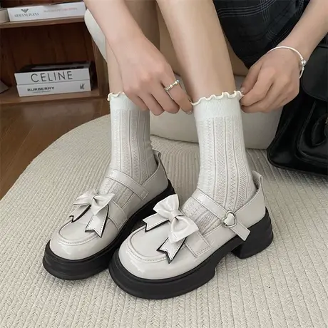 一字扣带蝴蝶结圆头小皮鞋女2023秋季新款软妹风萝莉复古英伦单鞋图片