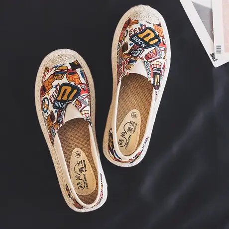 懒人渔夫鞋女2023春夏韩版一脚蹬套脚帆布鞋百搭平底老北京布鞋女图片