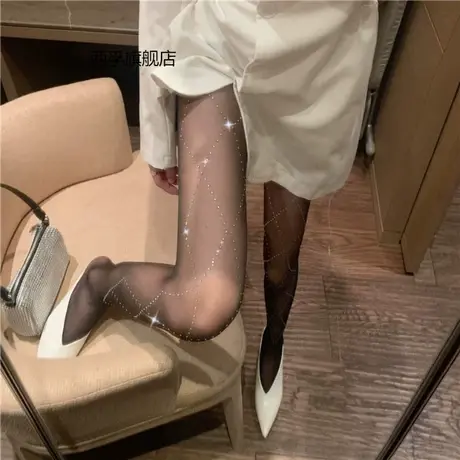 韩版性感菱形烫钻丝袜辣妹打底裤弹力显瘦春秋黑色美腿连裤袜女商品大图