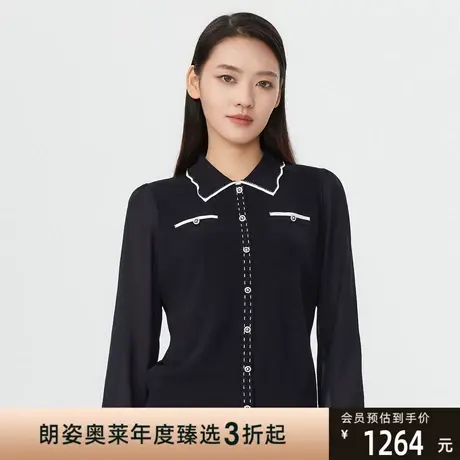 朗姿 翻领拼色气质简约通勤风女式毛针织衫线下商场同款商品大图
