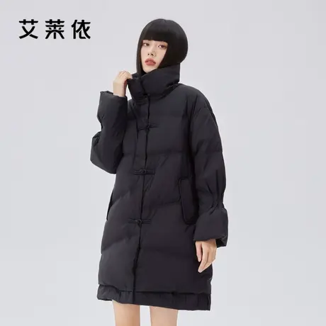 艾莱依国风羽绒服女盘扣长款H版立领2022年新款收褶设计冬季外套商品大图