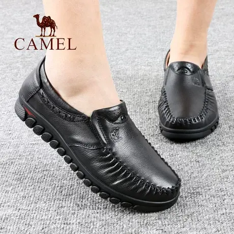 Camel/骆驼女鞋秋季款真头层牛皮舒适软中跟平底士妈妈休闲单鞋子图片