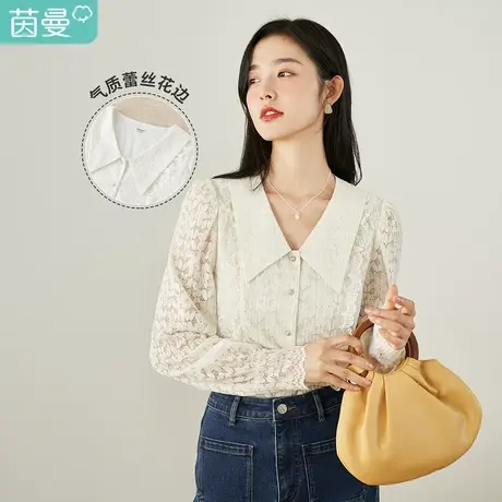 茵曼衬衫女春秋季2023新款翻领设计感小众上衣服宽松法式复古衬衣图片