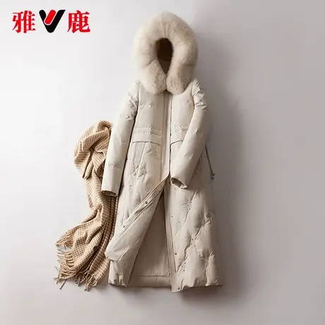 雅鹿大狐狸毛领保暖羽绒服女中长款2022冬季新款时尚加厚外套高端商品大图