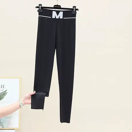 2023春秋季新款灰色螺纹打底裤女外穿薄款高腰弹力紧身显瘦裤子潮图片