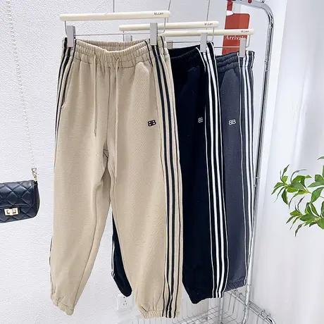 22秋冬加绒加厚运动裤女宽松束脚休闲保暖高腰哈伦卫裤小个子大码商品大图