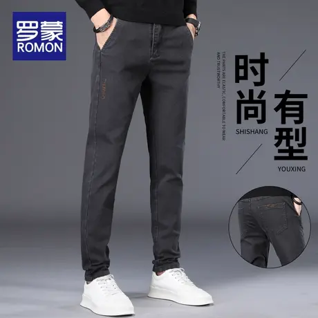 罗蒙灰色休闲裤男士春秋季修身直筒裤子2023秋冬潮牌百搭长裤男裤商品大图