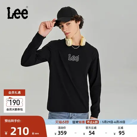 Lee商场同款标准版型镂空字母logo圆领棉质男长袖T恤休闲潮LMT00商品大图