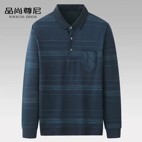 中老年爸爸装秋装上衣长袖40-50岁男士t恤polo翻领条纹休闲打底衫图片