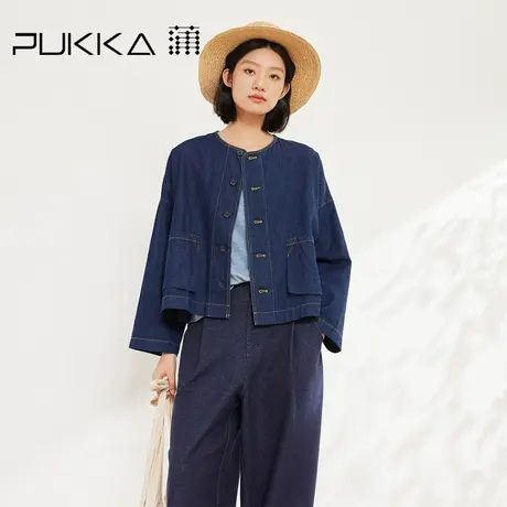 蒲PUKKA 文艺森系百搭复古牛仔外套女麻棉大口袋文艺夹克图片