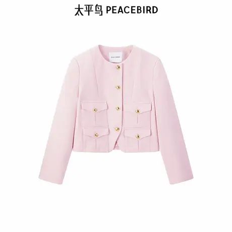 太平鸟粉色时尚品质小香风外套女气质夹克外套高级感上衣女图片