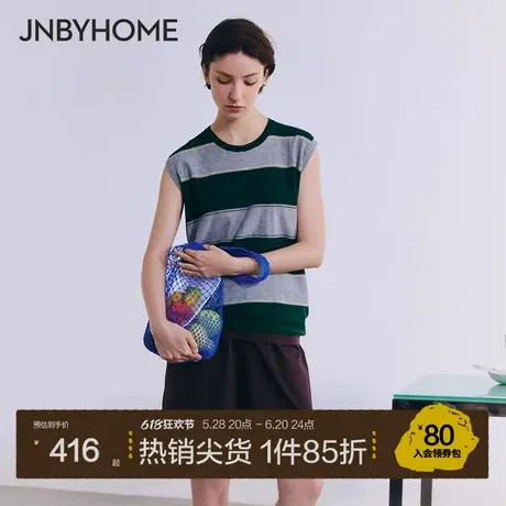 JNBYHOME江南布衣25新品圆领无袖条纹针织宽松背心睡衣T恤女上衣商品大图
