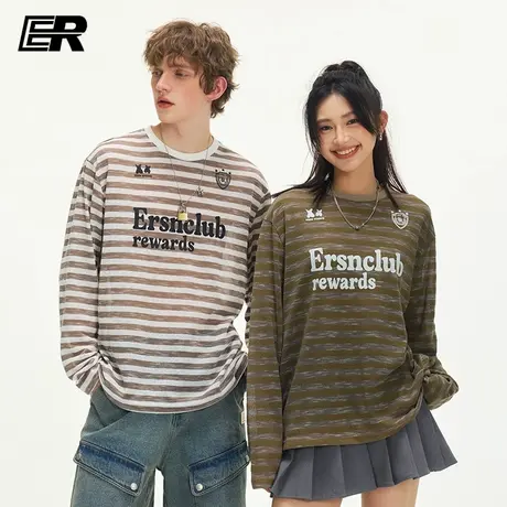 ER斑马条纹微透罩衫男2025夏宽松休闲字母印花长袖圆领轻薄T恤女商品大图